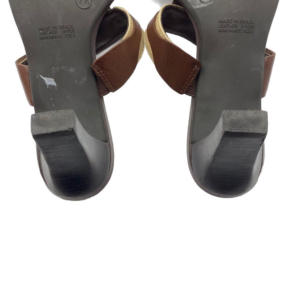 Etienne Aigner Womens US Size 7 M Block Heel Mule Brown Leather Sandal Open Toe - Picture 9 of 11
